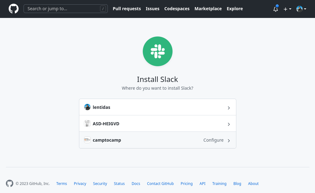 Slack GitHub App Window