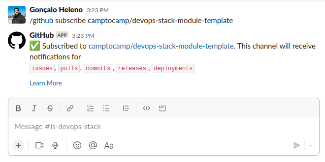 Slack GitHub Subscribe